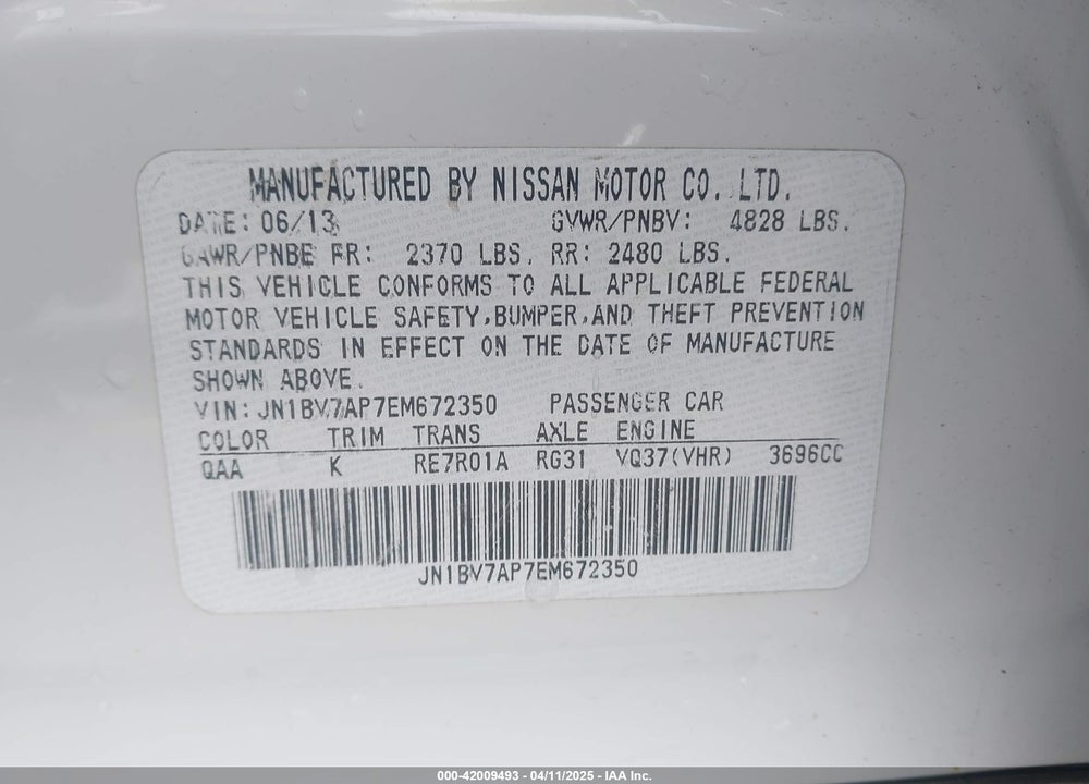 2014 INFINITI Q50 VIN: JN1BV7AP7EM672350