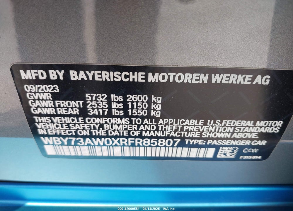 2024 BMW I4 VIN: WBY73AW0XRFR85807