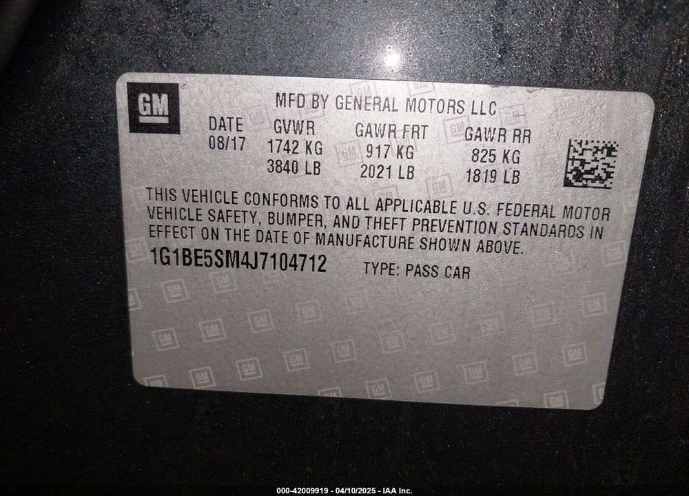 2018 CHEVROLET CRUZE VIN: 1G1BE5SM4J7104712