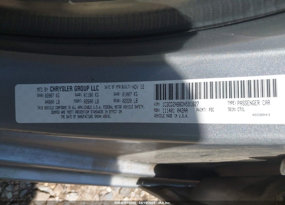 2013 DODGE AVENGER SE VIN: 1C3CDZAB8DN591827