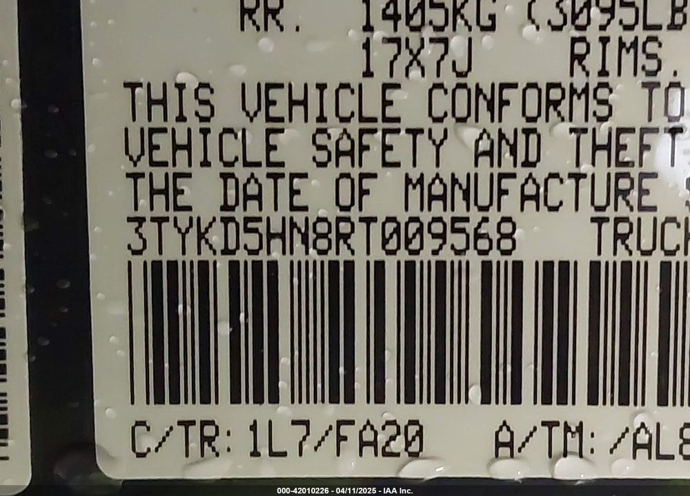 2024 TOYOTA TACOMA VIN: 3TYKD5HN8RT009568
