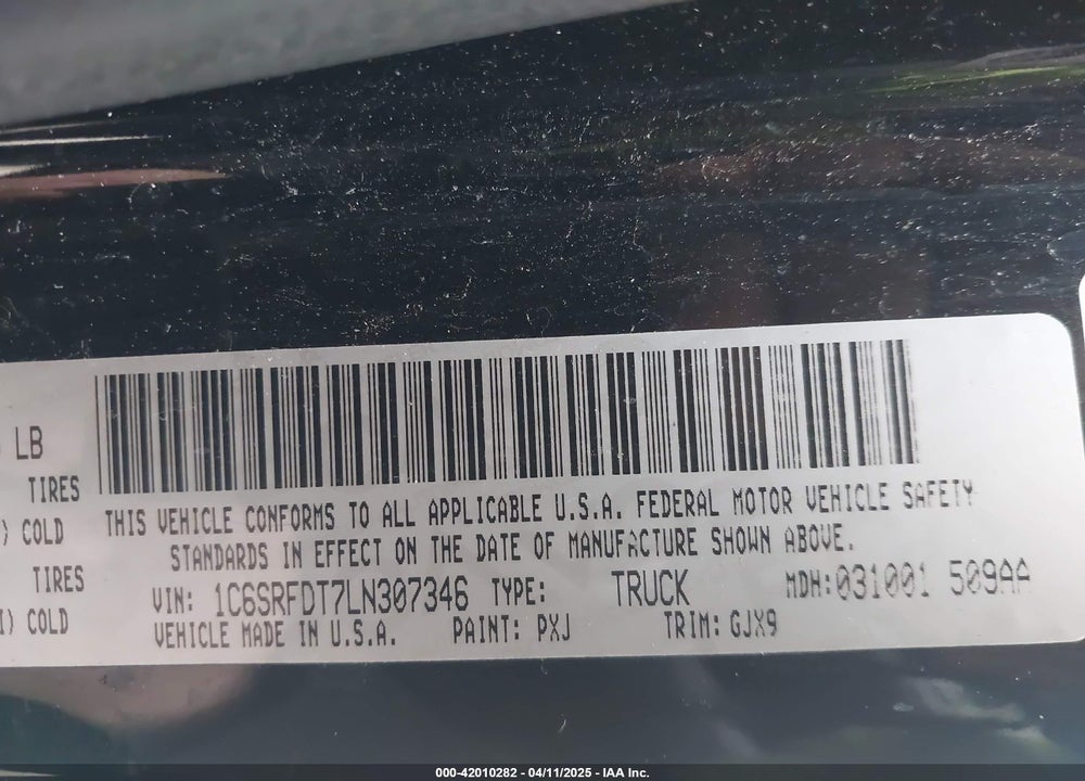 2020 RAM 1500 VIN: 1C6SRFDT7LN307346