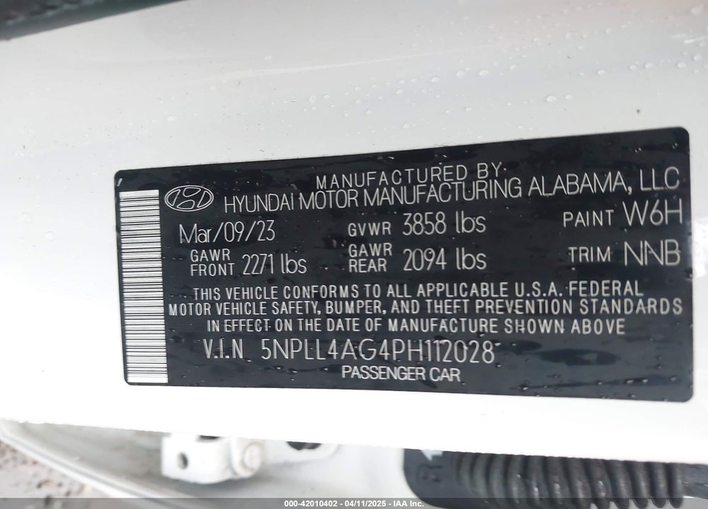 2023 HYUNDAI ELANTRA VIN: 5NPLL4AG4PH112028