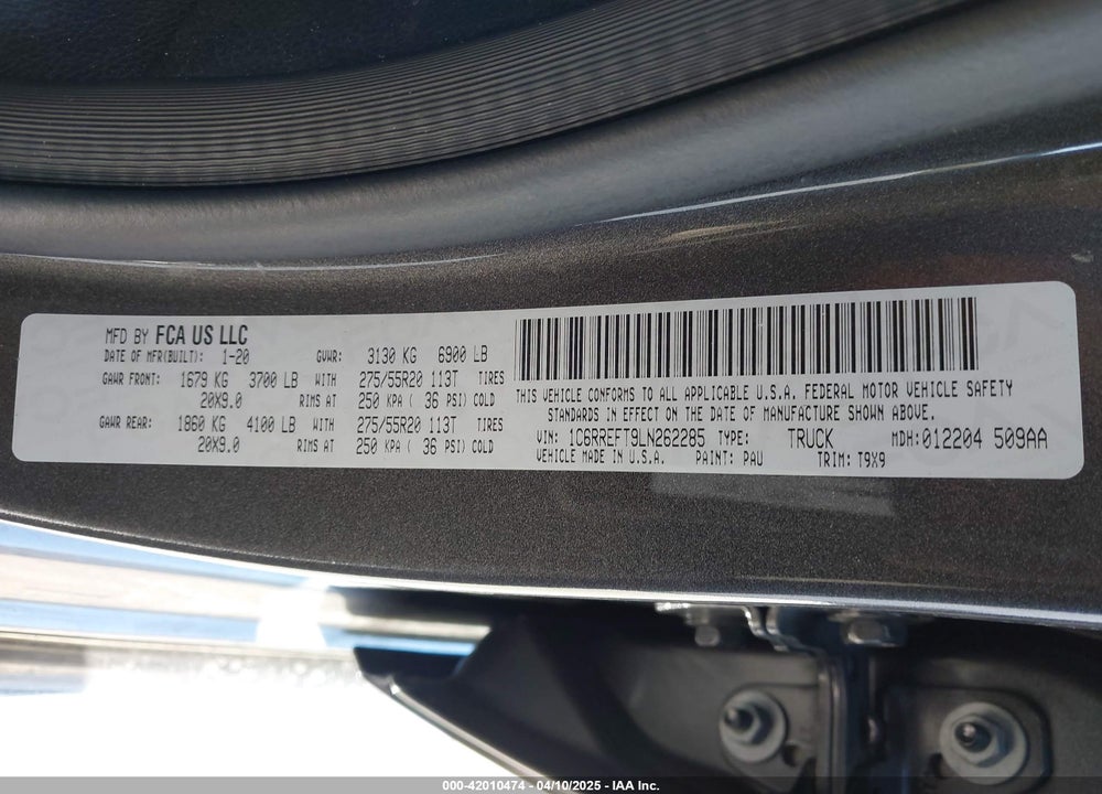 2020 RAM 1500 VIN: 1C6RREFT9LN262285