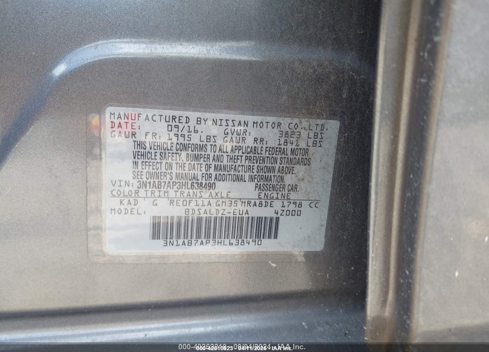 2017 NISSAN SENTRA VIN: 3N1AB7AP3HL638490