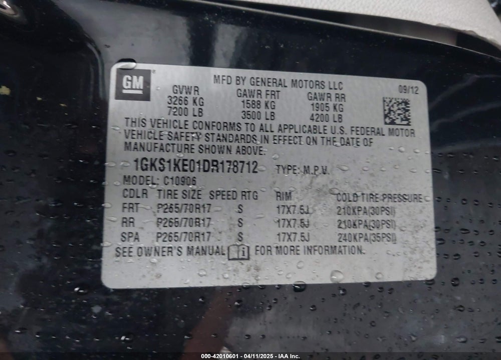 2013 GMC YUKON XL 1500 SLT VIN: 1GKS1KE01DR178712