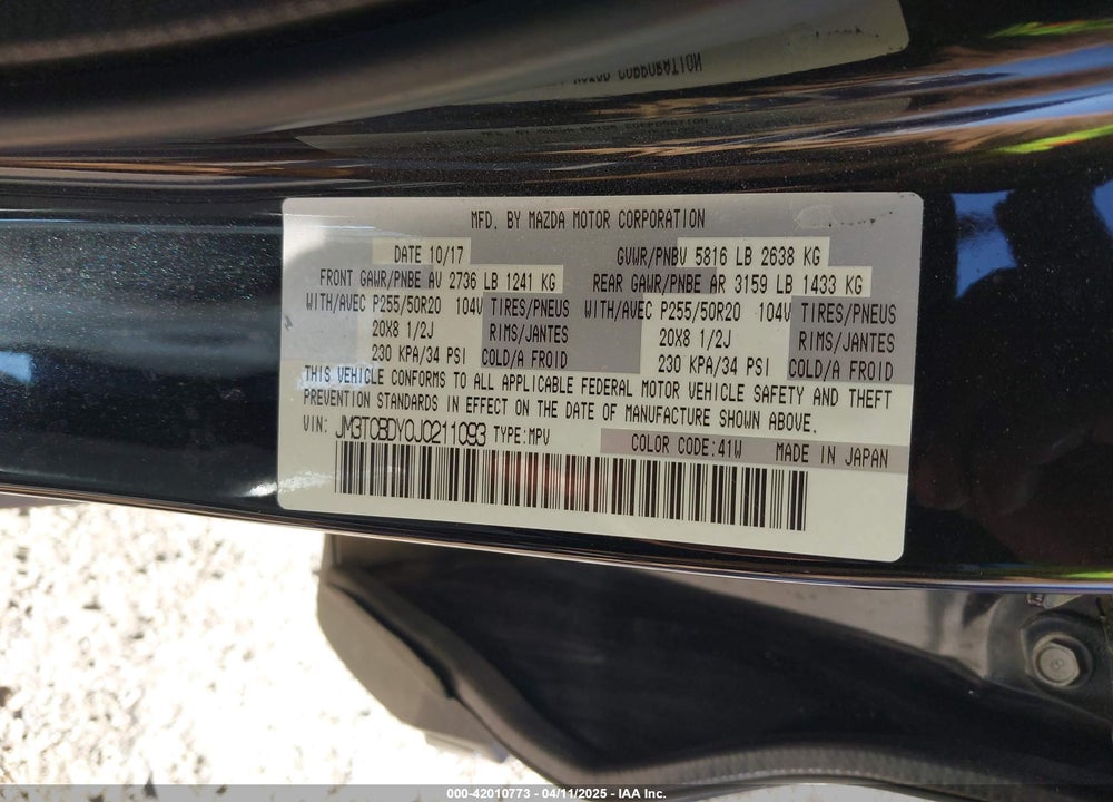 2018 MAZDA CX-9 VIN: JM3TCBDY0J0211093