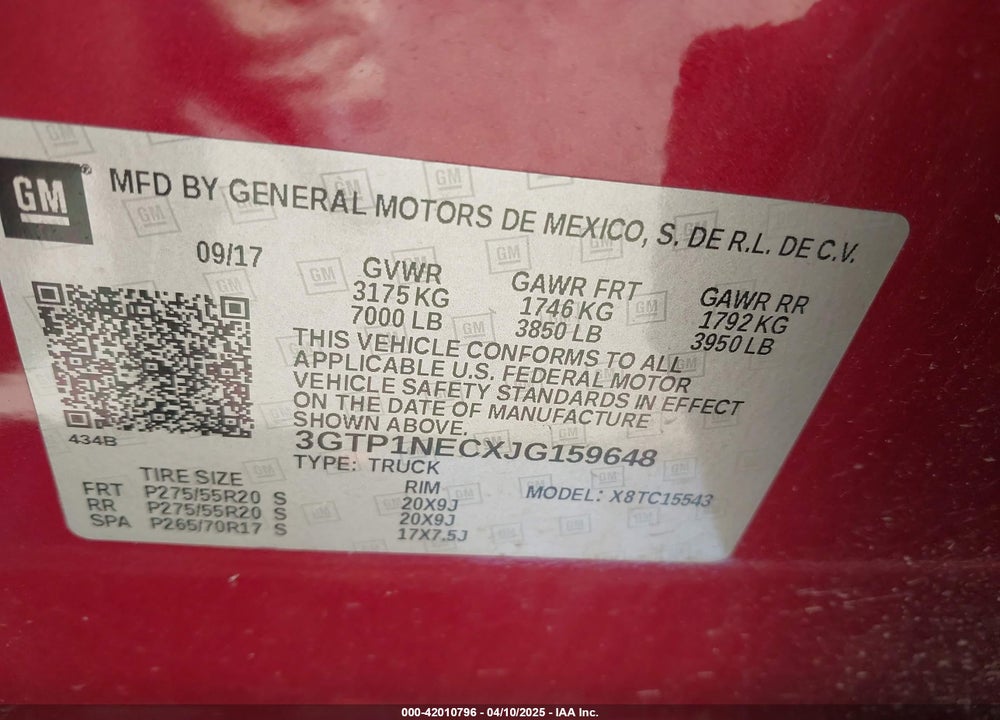 2018 GMC SIERRA 1500 SLT VIN: 3GTP1NECXJG159648
