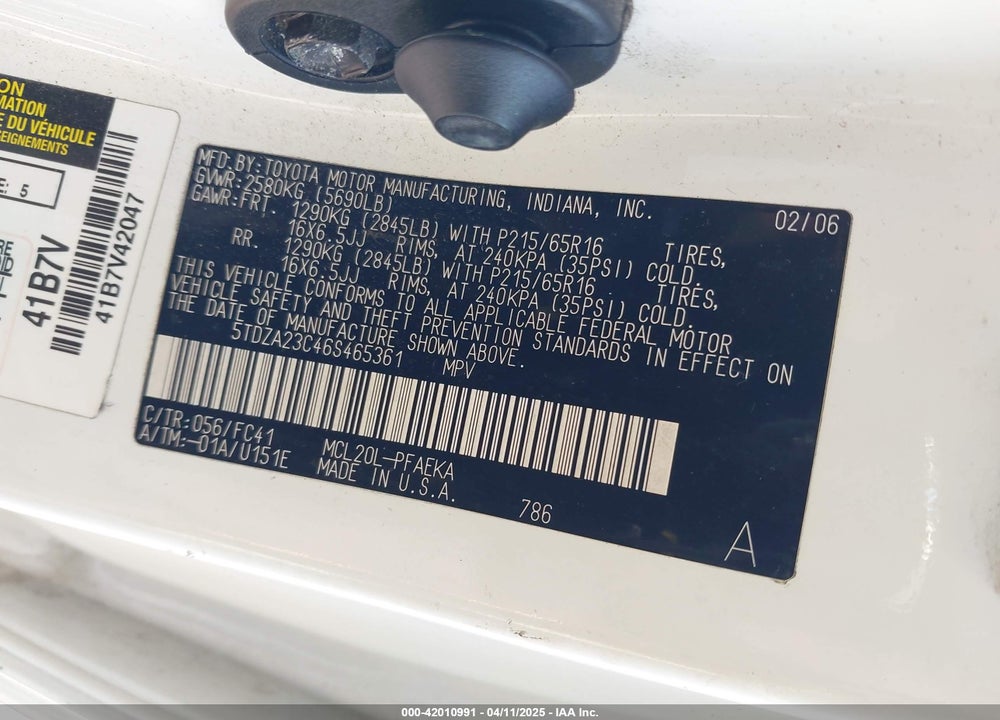 2006 TOYOTA SIENNA VIN: 5TDZA23C46S465361