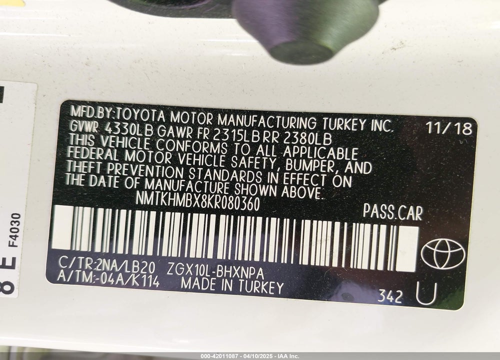 2019 TOYOTA C-HR LIMITED VIN: NMTKHMBX8KR080360