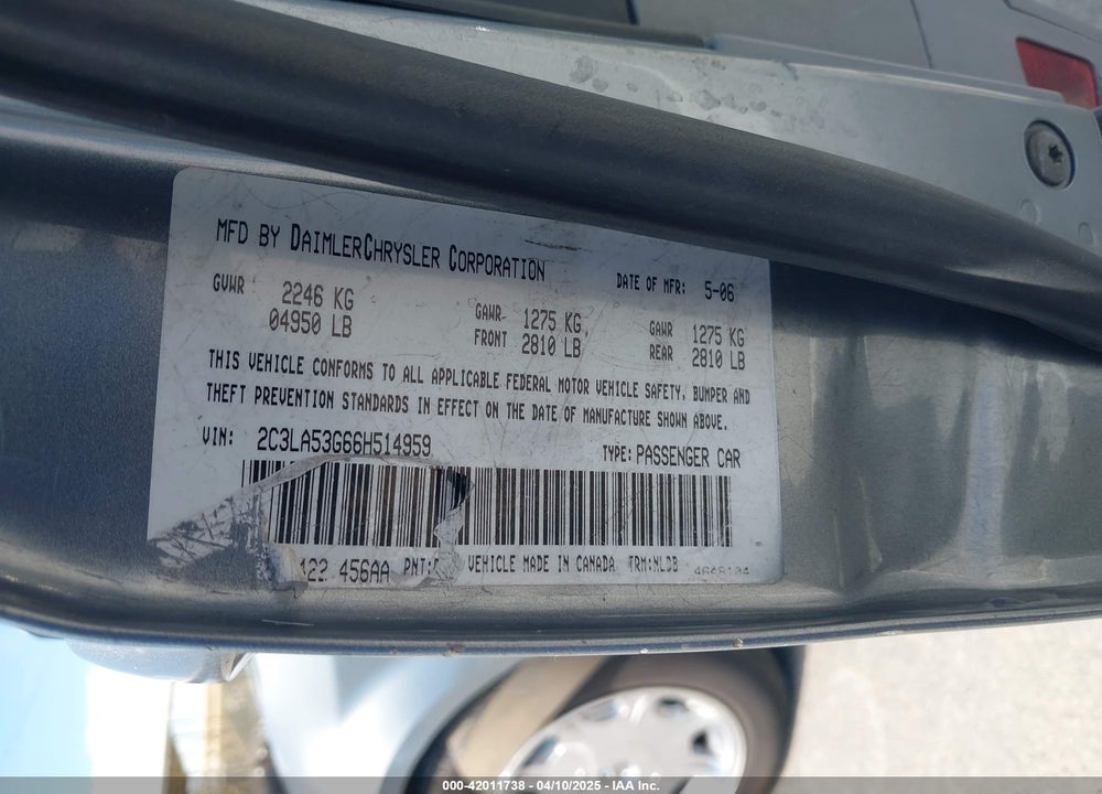 2006 CHRYSLER 300 TOURING VIN: 2C3LA53G66H514959