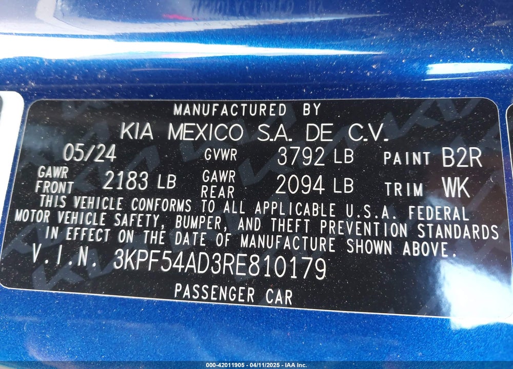 2024 KIA FORTE VIN: 3KPF54AD3RE810179