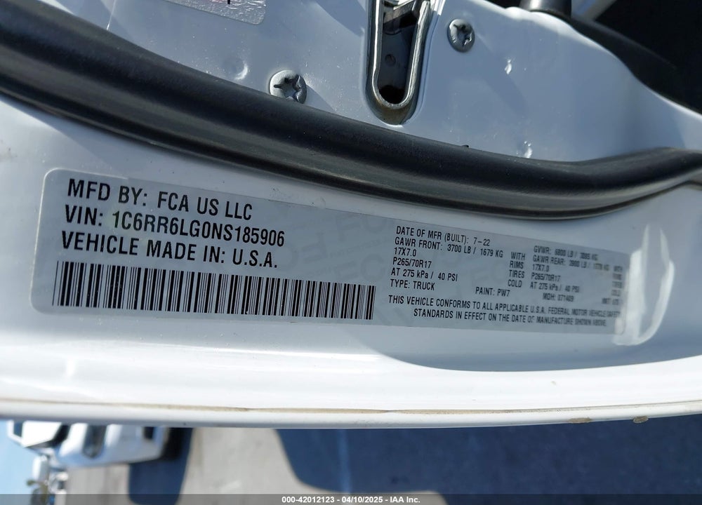 2022 RAM 1500 CLASSIC VIN: 1C6RR6LG0NS185906
