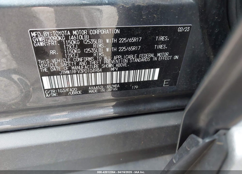 2023 TOYOTA RAV4 VIN: JTMW1RFV3PD104984