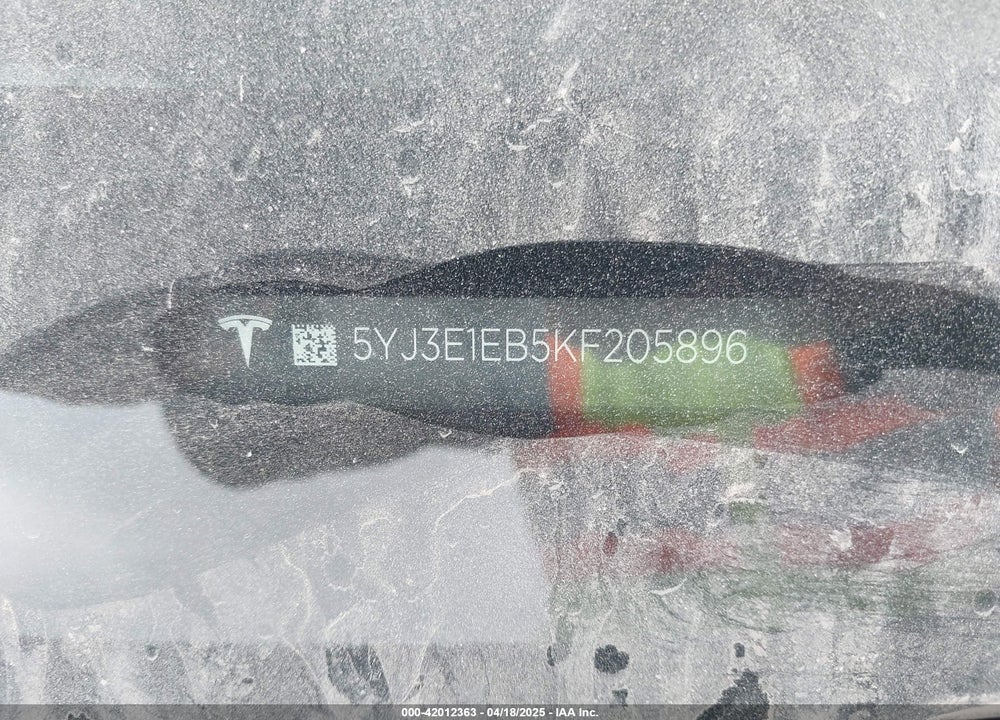 2019 TESLA MODEL 3 LONG RANGE/PERFORMANCE VIN: 5YJ3E1EB5KF205896