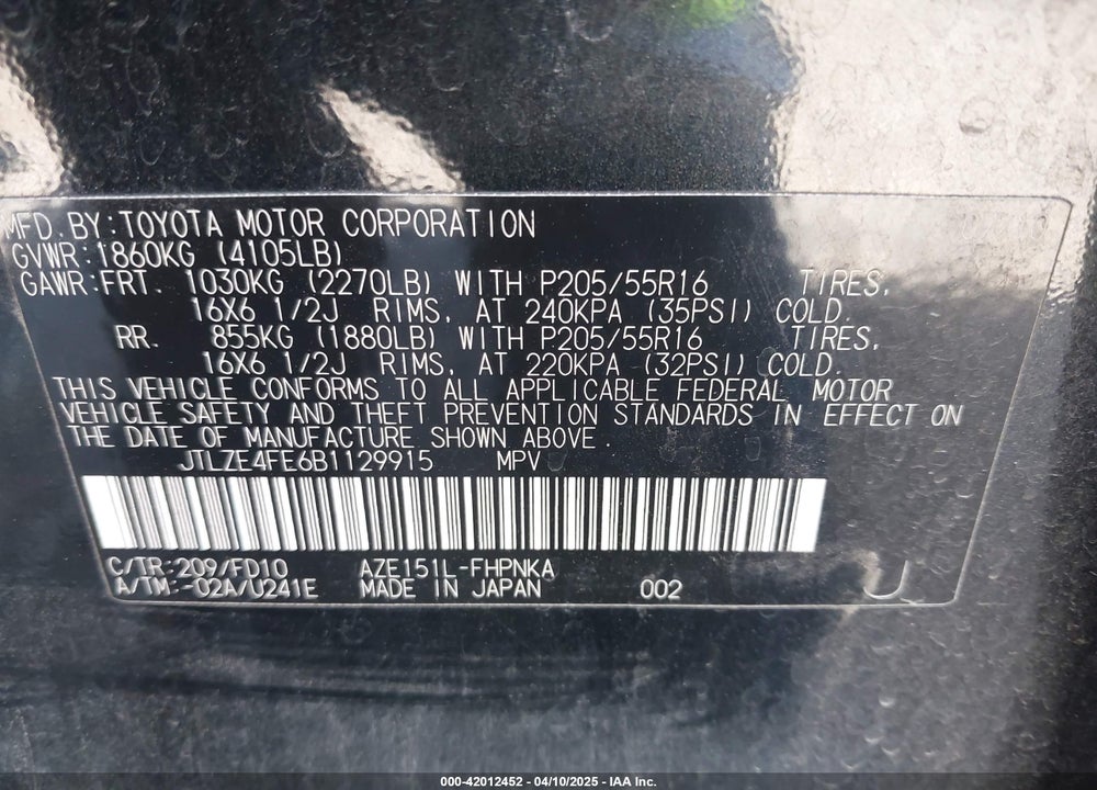 2011 SCION XB VIN: JTLZE4FE6B1129915