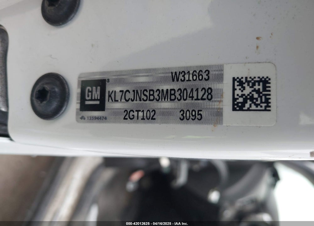 2021 CHEVROLET TRAX VIN: KL7CJNSB3MB304128