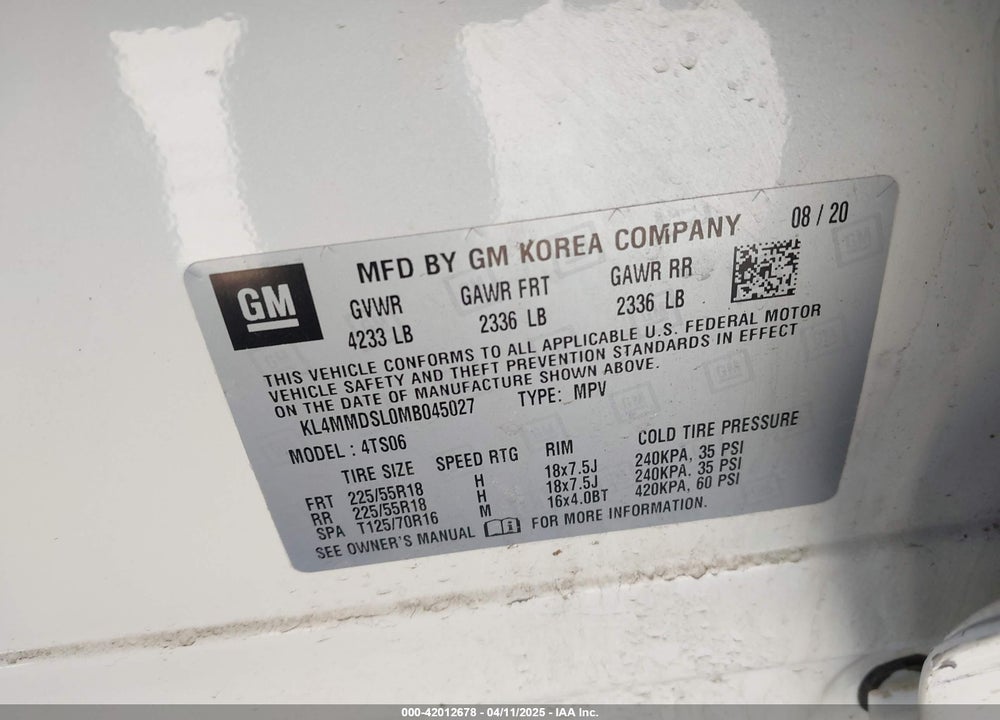 2021 BUICK ENCORE GX FWD SELECT VIN: KL4MMDSL0MB045027