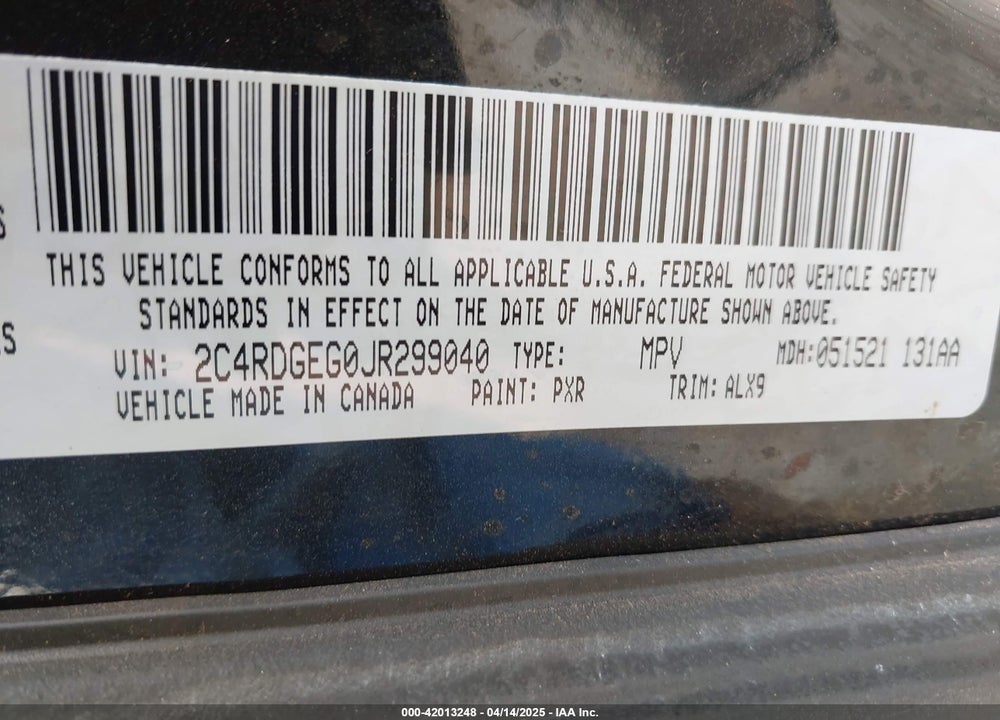 2018 DODGE GRAND CARAVAN GT VIN: 2C4RDGEG0JR299040