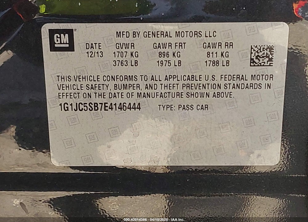 2014 CHEVROLET SONIC VIN: 1G1JC5SB7E4146444