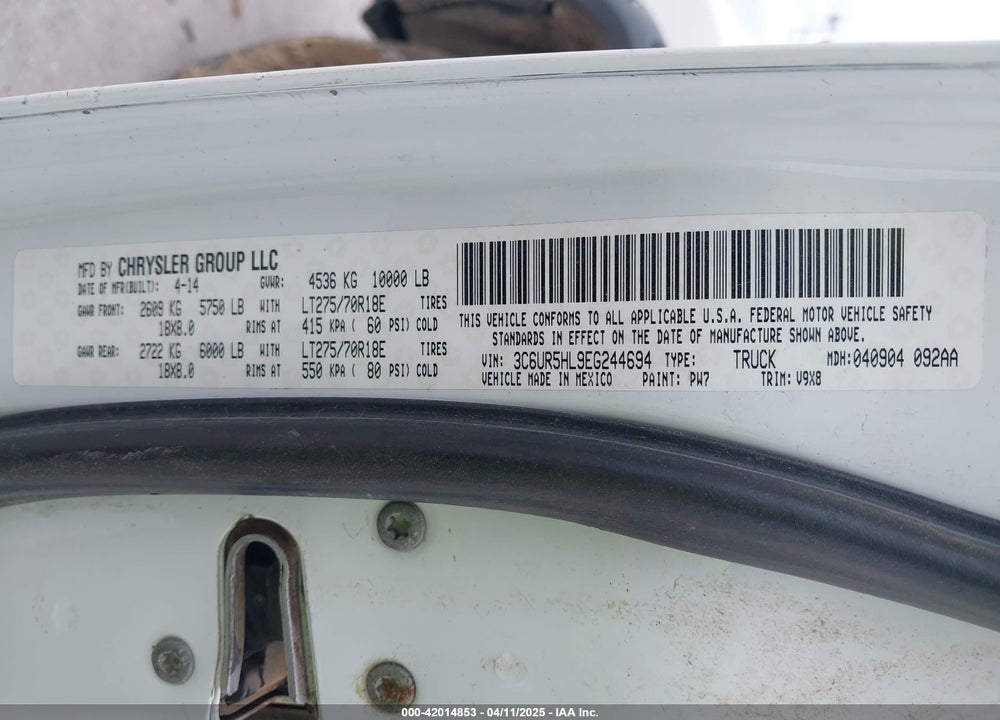 2014 RAM 2500 VIN: 3C6UR5HL9EG244694
