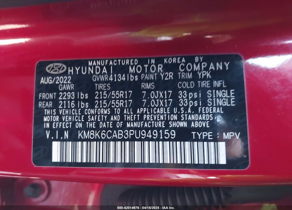 2023 HYUNDAI KONA VIN: KM8K6CAB3PU949159