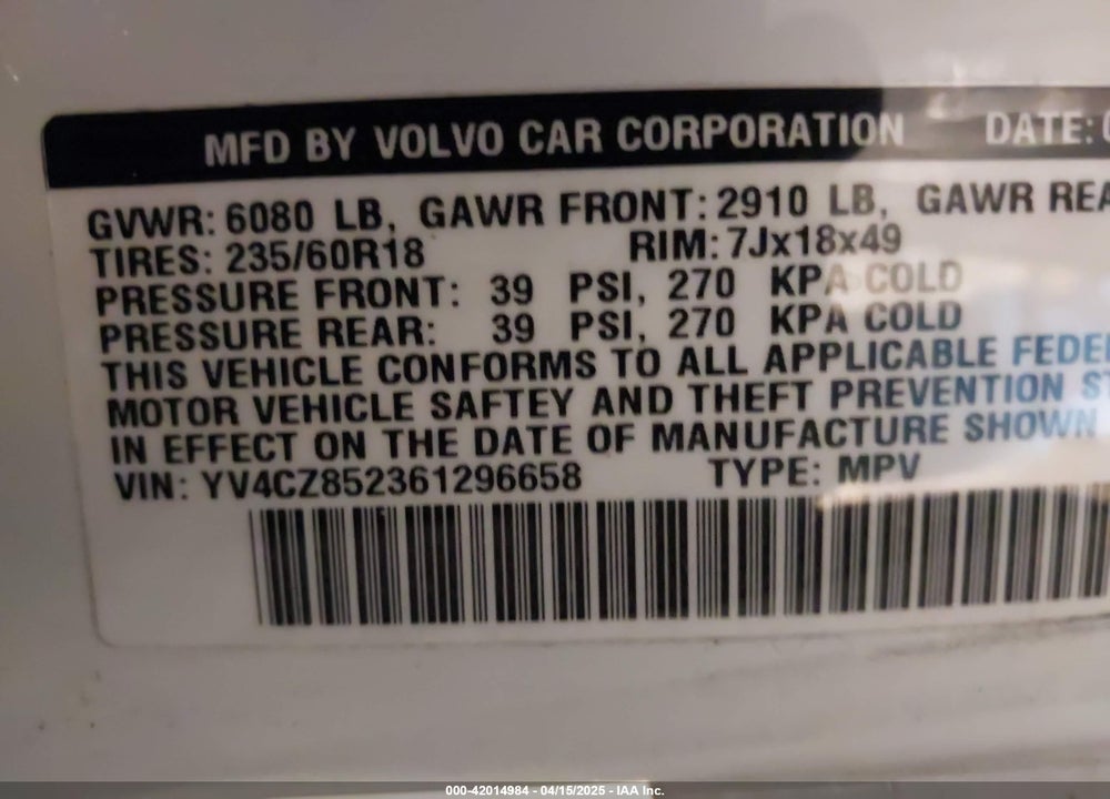 2006 VOLVO XC90 V8/ OCEAN RACE EDITION VIN: YV4CZ852361296658