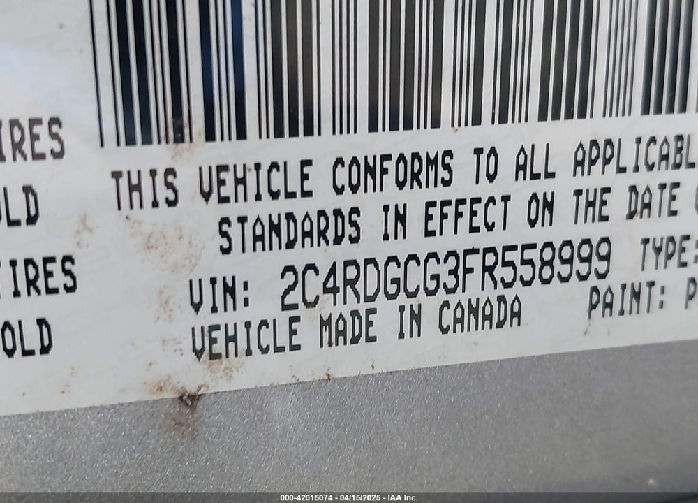 2015 DODGE GRAND CARAVAN SXT VIN: 2C4RDGCG3FR558999