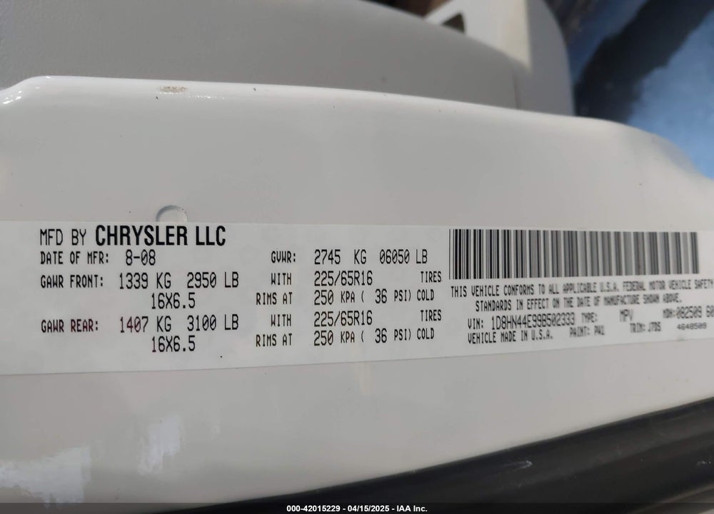2009 DODGE GRAND CARAVAN SE VIN: 1D8HN44E99B502333