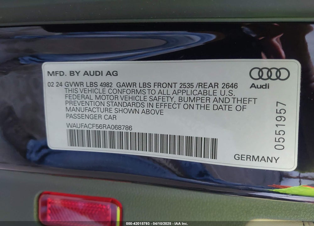 2024 AUDI A5 SPORTBACK VIN: WAUFACF56RA068786