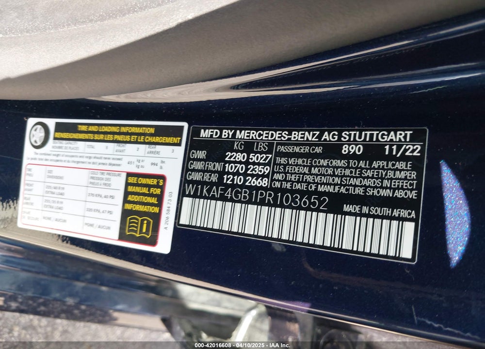 2023 MERCEDES-BENZ C 300 VIN: W1KAF4GB1PR103652