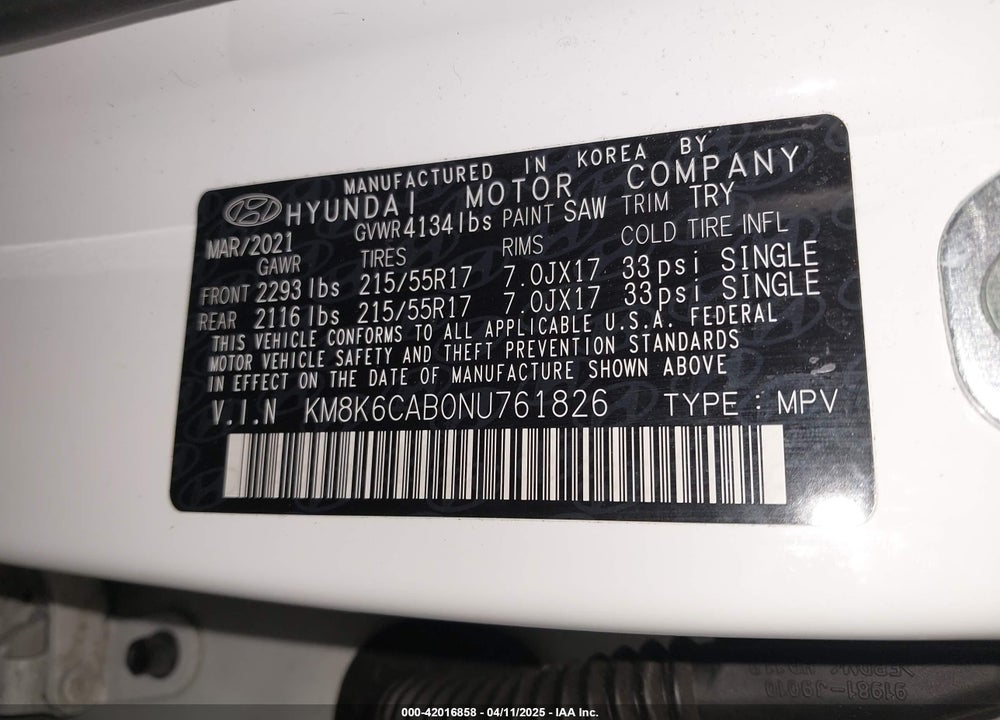 2022 HYUNDAI KONA SEL VIN: KM8K6CAB0NU761826