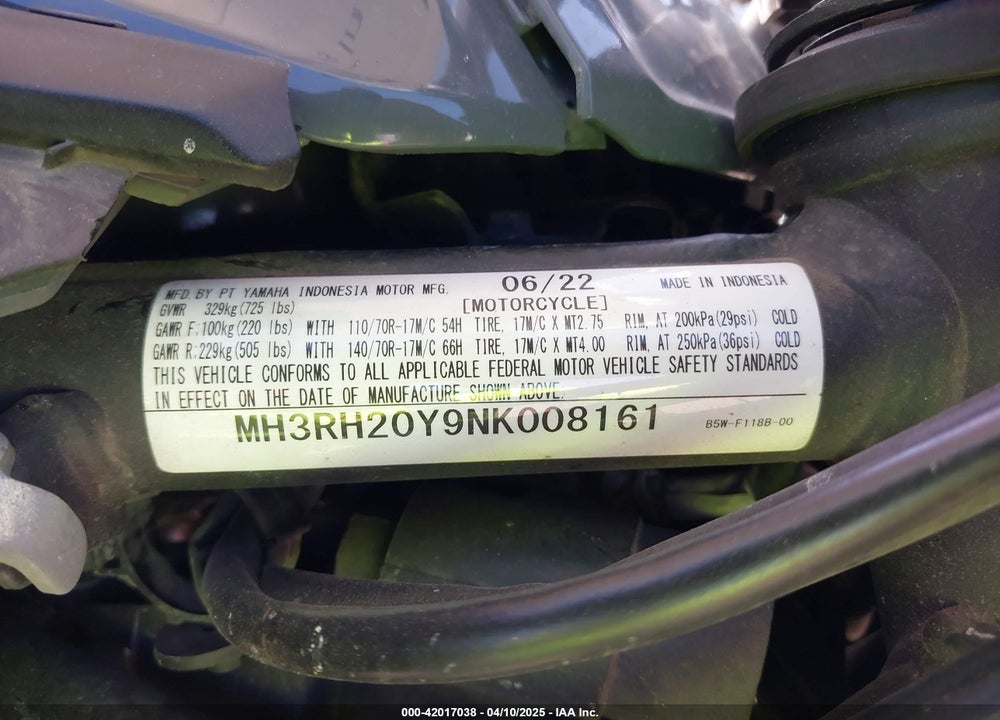 2022 YAMAHA MT-03 VIN: MH3RH20Y9NK008161
