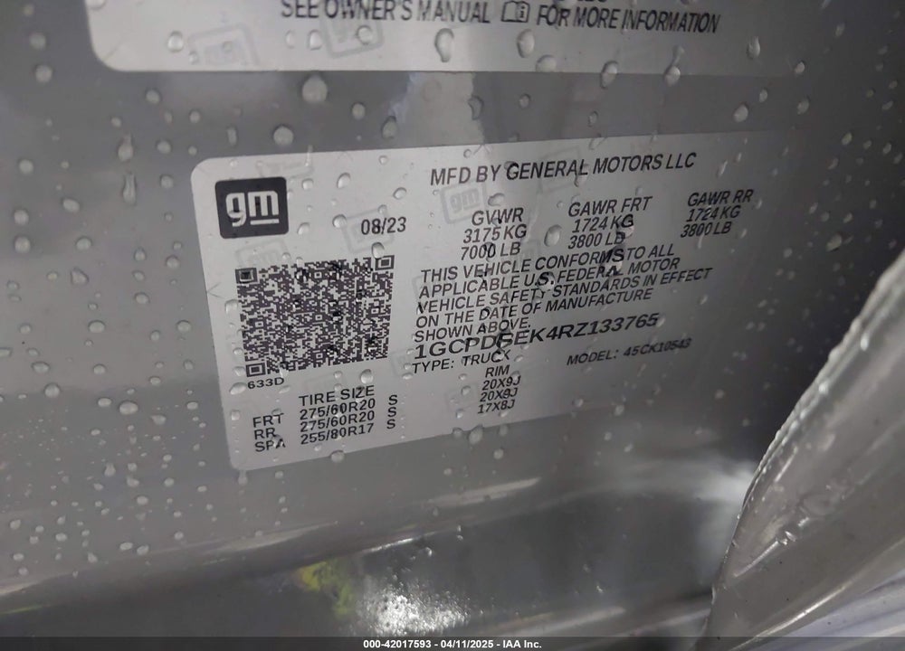 2024 CHEVROLET SILVERADO 1500 VIN: 1GCPDBEK4RZ133765