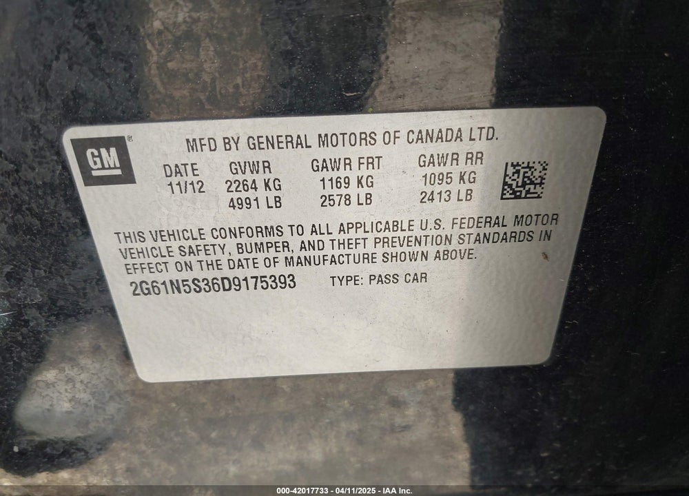 2013 CADILLAC XTS VIN: 2G61N5S36D9175393