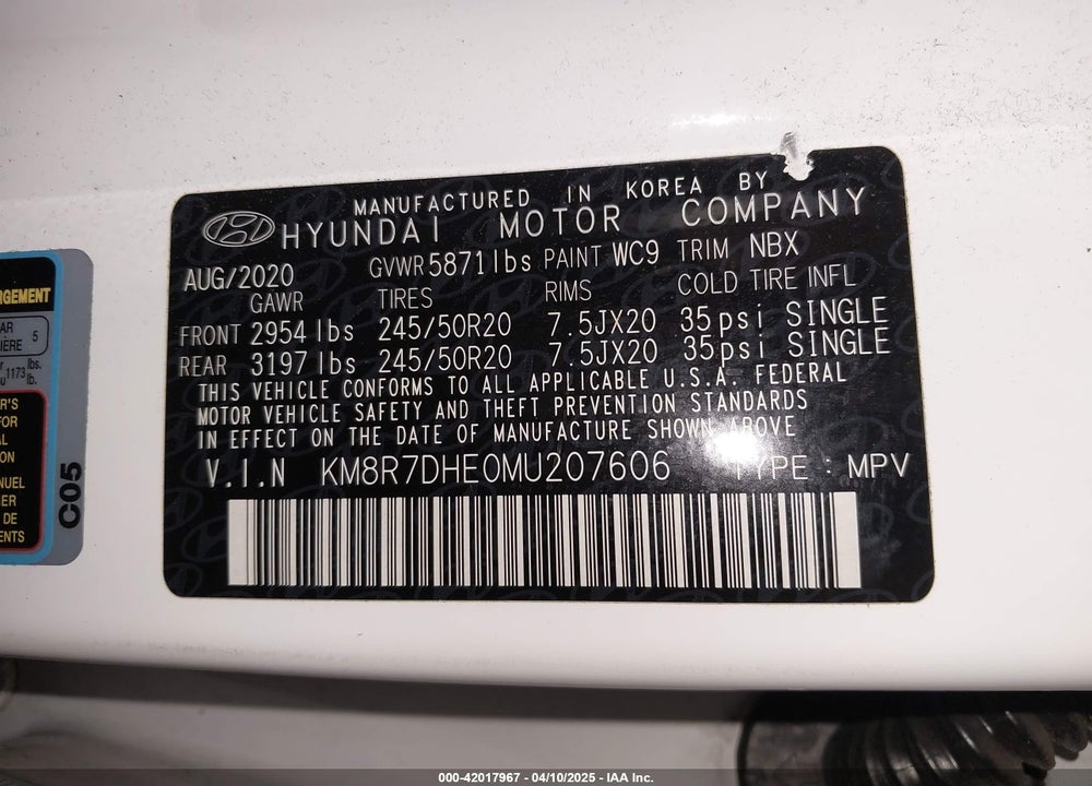 2021 HYUNDAI PALISADE CALLIGRAPHY VIN: KM8R7DHE0MU207606