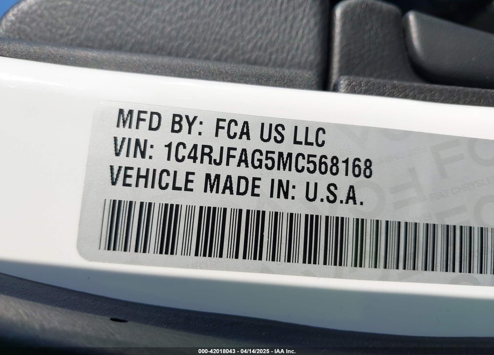 2021 JEEP GRAND CHEROKEE VIN: 1C4RJFAG5MC568168