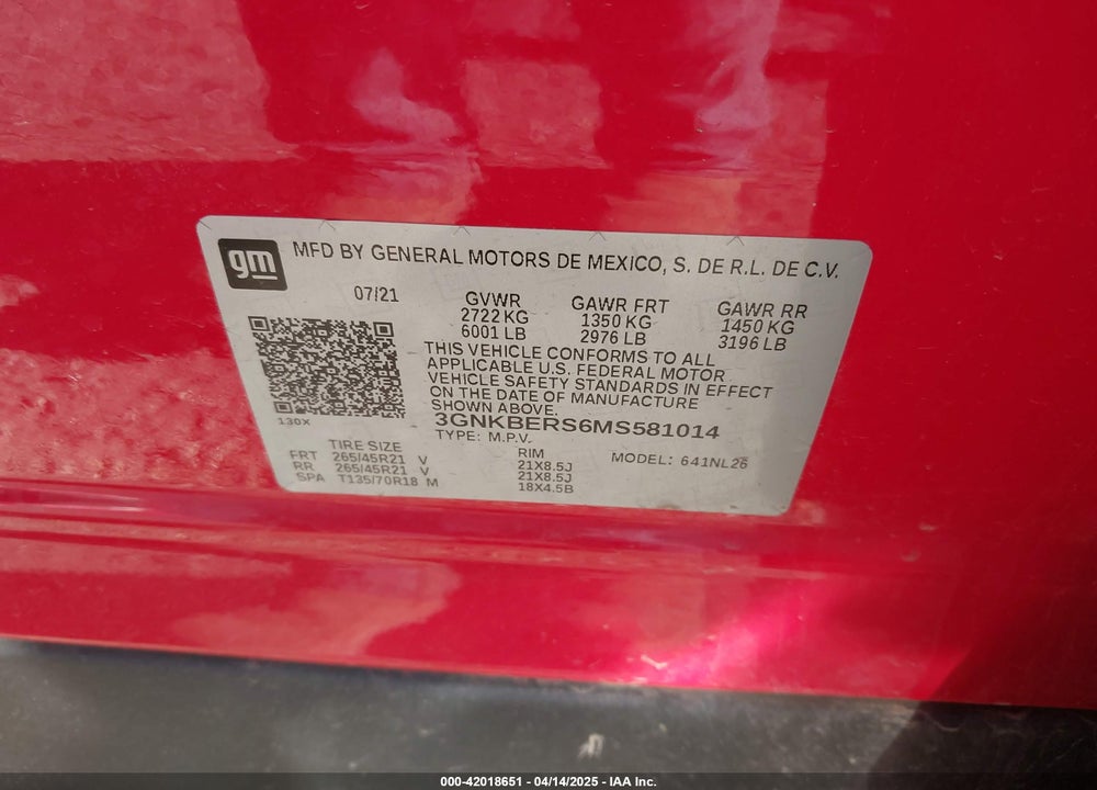 2021 CHEVROLET BLAZER VIN: 3GNKBERS6MS581014