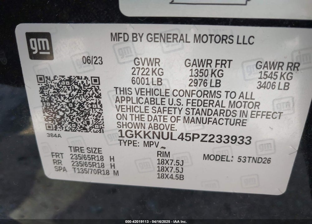 2023 GMC ACADIA AWD SLT VIN: 1GKKNUL45PZ233933