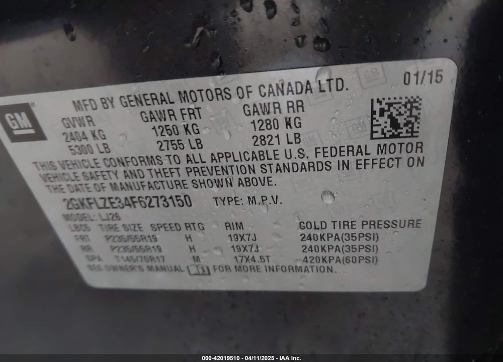 2015 GMC TERRAIN DENALI VIN: 2GKFLZE34F6273150