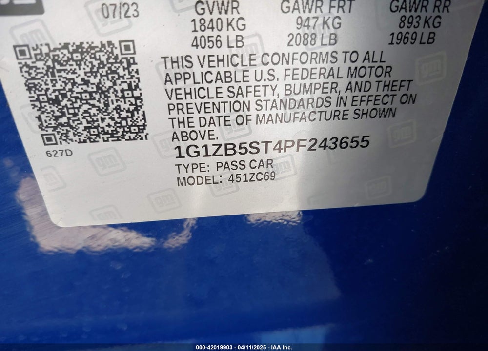 2023 CHEVROLET MALIBU VIN: 1G1ZB5ST4PF243655