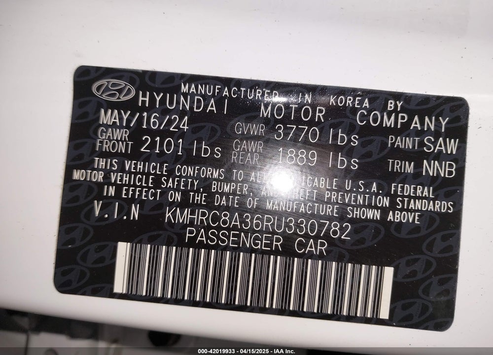 2024 HYUNDAI VENUE VIN: KMHRC8A36RU330782