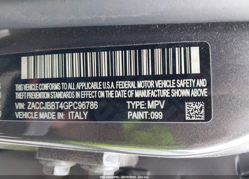 2016 JEEP RENEGADE VIN: ZACCJBBT4GPC96786