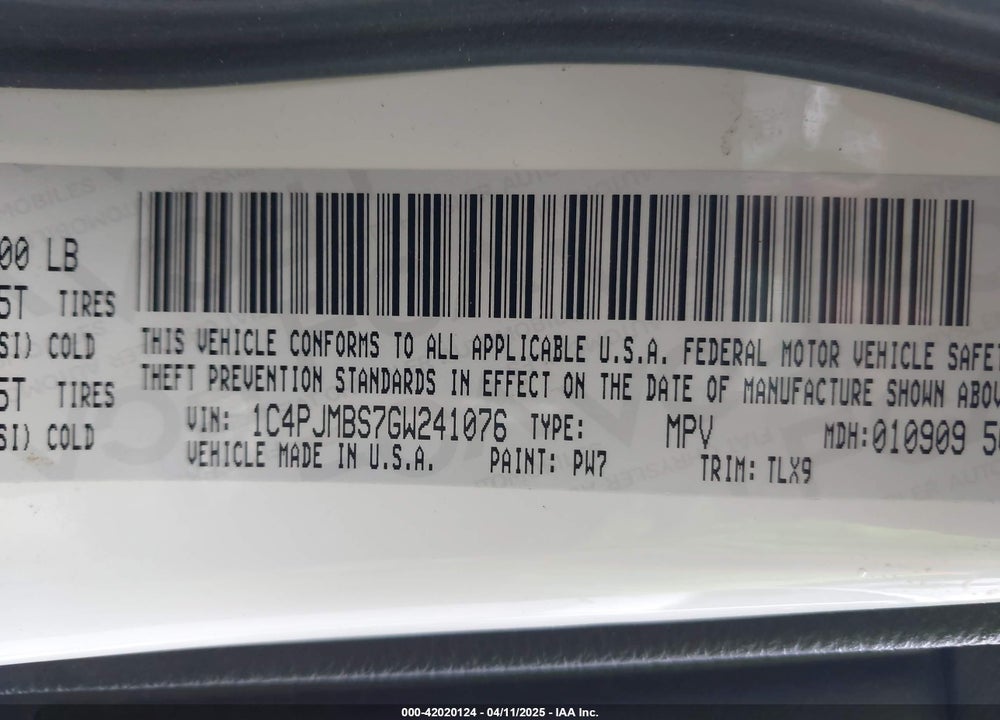 2016 JEEP CHEROKEE VIN: 1C4PJMBS7GW241076