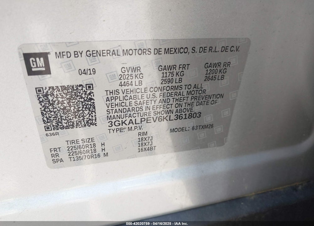 2019 GMC TERRAIN SLT VIN: 3GKALPEV6KL361803