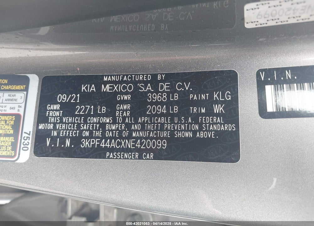 2022 KIA FORTE GT VIN: 3KPF44ACXNE420099