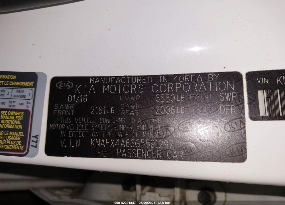 2016 KIA FORTE VIN: KNAFX4A66G5591297