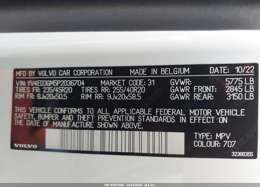 2023 VOLVO C40 RECHARGE PURE ELECTRIC TWIN ULTIMATE VIN: YV4ED3GM5P2036704