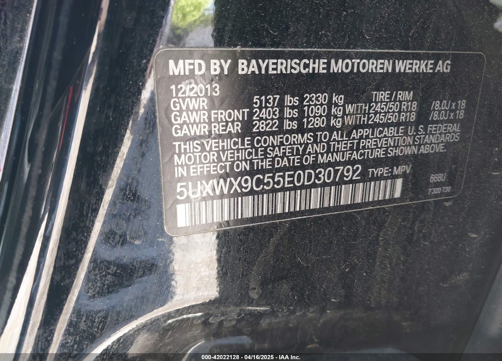 2014 BMW X3 VIN: 5UXWX9C55E0D30792