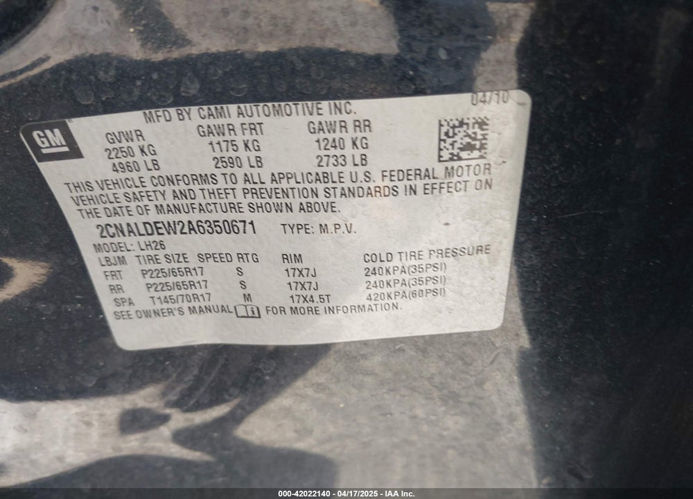 2010 CHEVROLET EQUINOX LT VIN: 2CNALDEW2A6350671